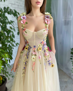 15255 # foto reali fiori 3D senza spalline a-line abito da sposa abito da festa di compleanno Plus Size abiti da sera da ballo per donna - Product Image 4