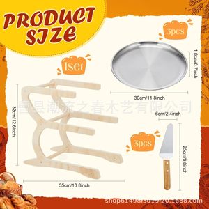 Wooden pizza baking <b>pan</b> multi-tier storage rack, kitchen countertop tray rack, dessert and bread rack, restaurant pizza <b>pan</b> - Product Image 3