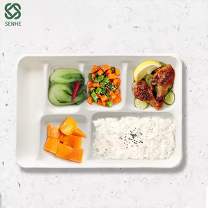 Bandeja de comida de hospital desechable de fibra vegetal biodegradable respetuosa con el medio ambiente personalizable para acampar directamente de fábrica - Product Image 5