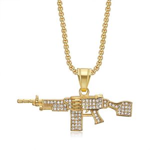 Gold Plated Rhinestone Weapon Pendant Necklace For Men <b>Titanium</b> Steel Hip Hop Jewelry Party Accessory - Product Image 1