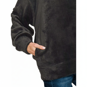 Veloro Zenana Pull en fausse fourrure pour femme avec demi-fermeture éclair et poche, vêtement d'extérieur confortable, taille S, noir - Product Image 1