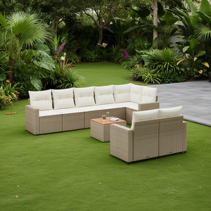 Conjunto de Sofás Modulares de Ratán Beige para Jardín, Muebles de Exterior Cómodos, Diseño Contemporáneo, Cojines de Espuma de Alta Densidad - Product Image 2