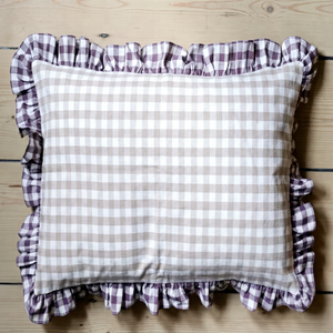 Housse de coussin rectangulaire à carreaux vichy avec bord festonné, style vintage en lin, décoration d'intérieur, taie d'oreiller faite à la main - Product Image 1