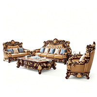 Canapé en cuir véritable de style européen S215, ensemble en bois massif sculpté, pour villa, salon, luxe haut de gamme, en forme de U, avec rembourrage en éponge mobile