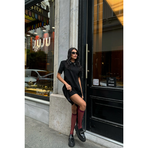 Robe courte formelle en daim noir ODM, motif à pois, détail œillet, col, taille XS, logo personnalisé, décoration ajourée, bon marché, simple - Product Image 2