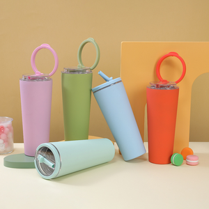 Mug de voyage isotherme personnalisé en acier inoxydable à double paroi de 24 oz et 30 oz avec paille rabattable et poignée - Product Image 4