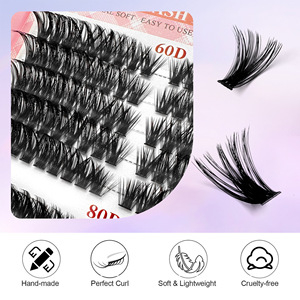 Cils en grappe individuels P Series 30D 100D, cils angulaires, tige en coton noir, fibres synthétiques, courbure D - Product Image 5