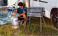 Barbecue de camping portable moderne pour jardin et pique-nique, en acier inoxydable, 3 brûleurs, pour 3 à 5 personnes, avec allumage piézoélectrique, pliable