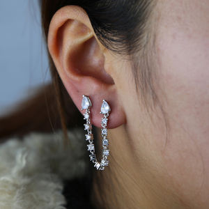 Boucles <span class=keywords><strong>d</strong></span>'oreilles individuelles en zircon goutte <span class=keywords><strong>d</strong></span>'eau, boucles <span class=keywords><strong>d</strong></span>'oreilles pour <span class=keywords><strong>double</strong></span> piercing, style européen vintage, boucles <span class=keywords><strong>d</strong></span>'oreilles en CZ - Product Image 2