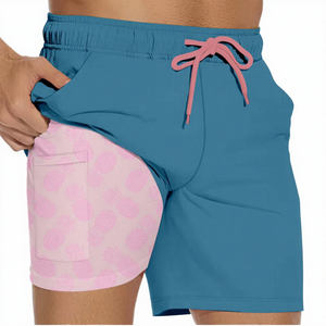 Traje de Baño Casual para Hombre con Estampado Animal/Floral Azul - Secado Rápido, 100% Poliéster, Cintura Elástica, Shorts de Baño con Línea de Compresión - Product Image 4