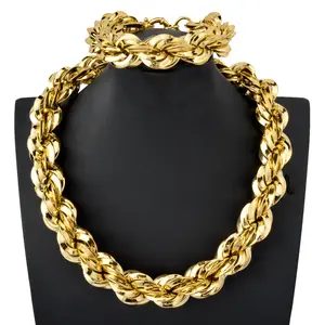 Custom Luxury Jewellery 18k Gold Plated Bridal Wedding Statement Twist Chain Necklace Bracelet Jewelry Sets Women