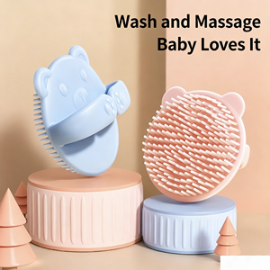 Baby Silicone <b>Scrubbing</b> Bath Cleaning Shampoo <b>Brush</b> with Little Cartoon Design for Cradle Cap Removal and Massage - Product Image 1