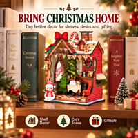 Kit de maison miniature en bois de Noël à faire soi-même, puzzle 3D, décoration de bureau pour les fêtes, objet de collection, idée cadeau de Noël
