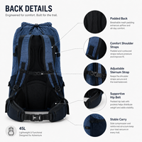 Sac de sport multi-couches pour l'extérieur 45L, résistant à l'abrasion, respirant, sans cadre, à enroulement, pour la randonnée, pour hommes et femmes