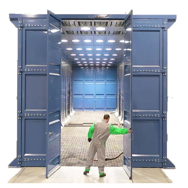 1 Big Bus Chassis 16*3*3.5m Steel Shot Sand Blasting Chamber Cleaning Booth Painting Rooms Equipped With Dust Collector