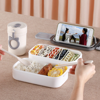 Boîte à lunch Bento en plastique portable à double couche avec compartiment isolé Couvercle en plastique capable de chauffer le four à micro-ondes