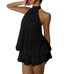 Robe Mini Fluide en Mousseline de Soie pour <span class=keywords><strong>Femme</strong></span>, Col Halter, Taille Basse, Volants, Idéale pour Invitée de Mariage et <span class=keywords><strong>Tenue</strong></span> de Brunch, Collection Été 2026 - Product Image 4