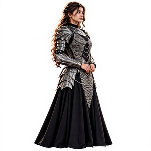 Traje de Armadura Medieval Plateada de Aluminio con Detalles de Placas de Malla, Disfraz de Moda, Artesanía Metálica, Estilo Antiguo Moderno - Product Image 1