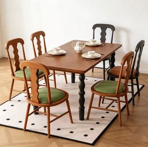 New Arrival Retro Solid Wood Dining <b>Table</b> Set with 6 Mismatched Upholstered Chairs for Home Kitchen Dining Room Furniture - Product Image 3