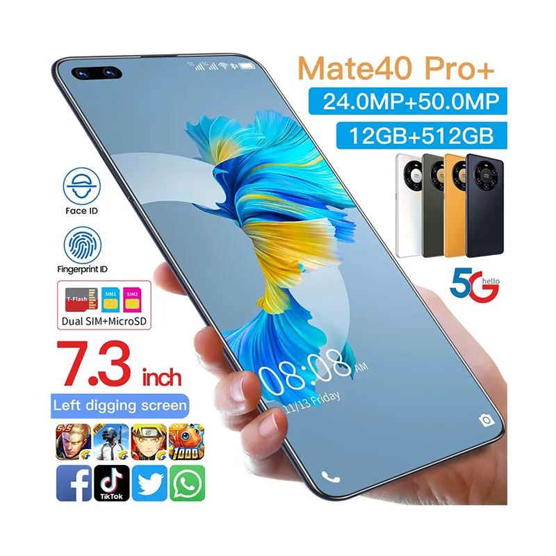 Hot Bán Mate 40 Pro + Original 12GB + 512GB 24MP + 50MP Mặt Mở Khóa Hiển Thị Đầy Đủ Android 10.0 Điện Thoại Di Động Thông Minh Điện Thoại Di Động