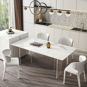 Muebles de Restaurante, Mesa de Comedor Rectangular Moderna de Piedra Sinterizada, Tapa de Losa de Mármol, Patas Acrílicas, Base Transparente, para 6-8 Personas - Product Image 5