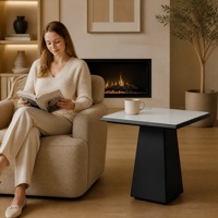 Table d'appoint carrée moderne en acier avec plateau blanc et base de piédestal foncée, options de couleur personnalisées pour la maison, le bureau et la chambre