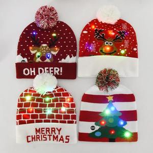 قبعات الكريسماس مع ليد اضواء سويتر سانتا إلك قبعة بيني محبوكة نمط كارتون هدية الكريسماس للاطفال اللوازم للعام الجديد - Product Image 2