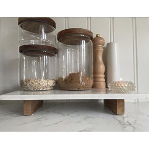 Planche à découper à <span class=keywords><strong>pied</strong></span> de fromage en marbre rectangulaire <span class=keywords><strong>Plateau</strong></span> à dessert pour gâteau avec socle en <span class=keywords><strong>bois</strong></span> Support de rangement pour épices pour la cuisine - Product Image 2