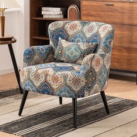 Fauteuil d'appoint rembourré à imprimé floral avec coussin assorti, pieds en bois noir, chaise longue pour salon, décoration intérieure