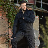 Ensemble Uniforme de Combat Camouflage Noir Ripstop: Veste, Chemise et Pantalon Tactiques