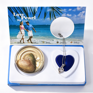 Set Regalo Ostrica di Perle Fai-da-te all'Ingrosso con Collana Pendente a Doppio Cuore in Acciaio Inossidabile a Tema Spiaggia e Oceano, con Perle d'Acqua Dolce - Product Image 4