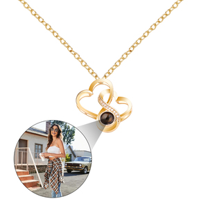 Collana con Ciondolo a Cuore Personalizzabile con Proiezione Foto, Gioielli alla Moda con Zirconi, Trendy '<span class=keywords><strong>I</strong></span> <span class=keywords><strong>Love</strong></span> <span class=keywords><strong>You</strong></span>' per Donne - Product Image 1