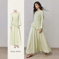 Damen Chiffon Empire-Taille Einfarbiges Lässiges Maxi-Partykleid Grün Langarm Mode Hersteller Großhandel Boutique Anbieter OEM