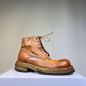 Bottes de travail montantes pour hommes en cuir lavé vintage, faites à la main, effet vieilli, à plateforme épaisse, à lacets, respirantes, antidérapantes, été - Product Image 2