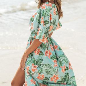 Summer New Style Short Sleeve <b>Tropical</b> Floral Print <b>Maxi</b> <b>Dress</b> Hawaiian Beach <b>Dresses</b> - Product Image 2