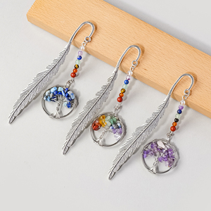 Marque-page en métal avec plume et arbre de vie en cristal naturel, perles chakra, idéal pour <span class=keywords><strong>les</strong></span> amateurs de livres et <span class=keywords><strong>les</strong></span> cadeaux (vente en gros) - Product Image 5