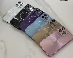 Blended Luxury Shockproof Wireless Magnetic <strong>Case</strong> for iPhone 16 <strong>15</strong> 14 <strong>Pro</strong> Max Electroplated Bling Design PC Material OPP Bag - Product Image 1