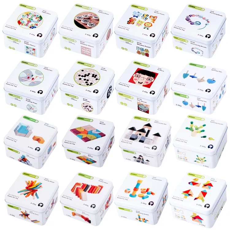 QINGTANG Puzzle éducatif jouets jeu boîte en fer blanc boîte de voyage en bois jouet pour enfants