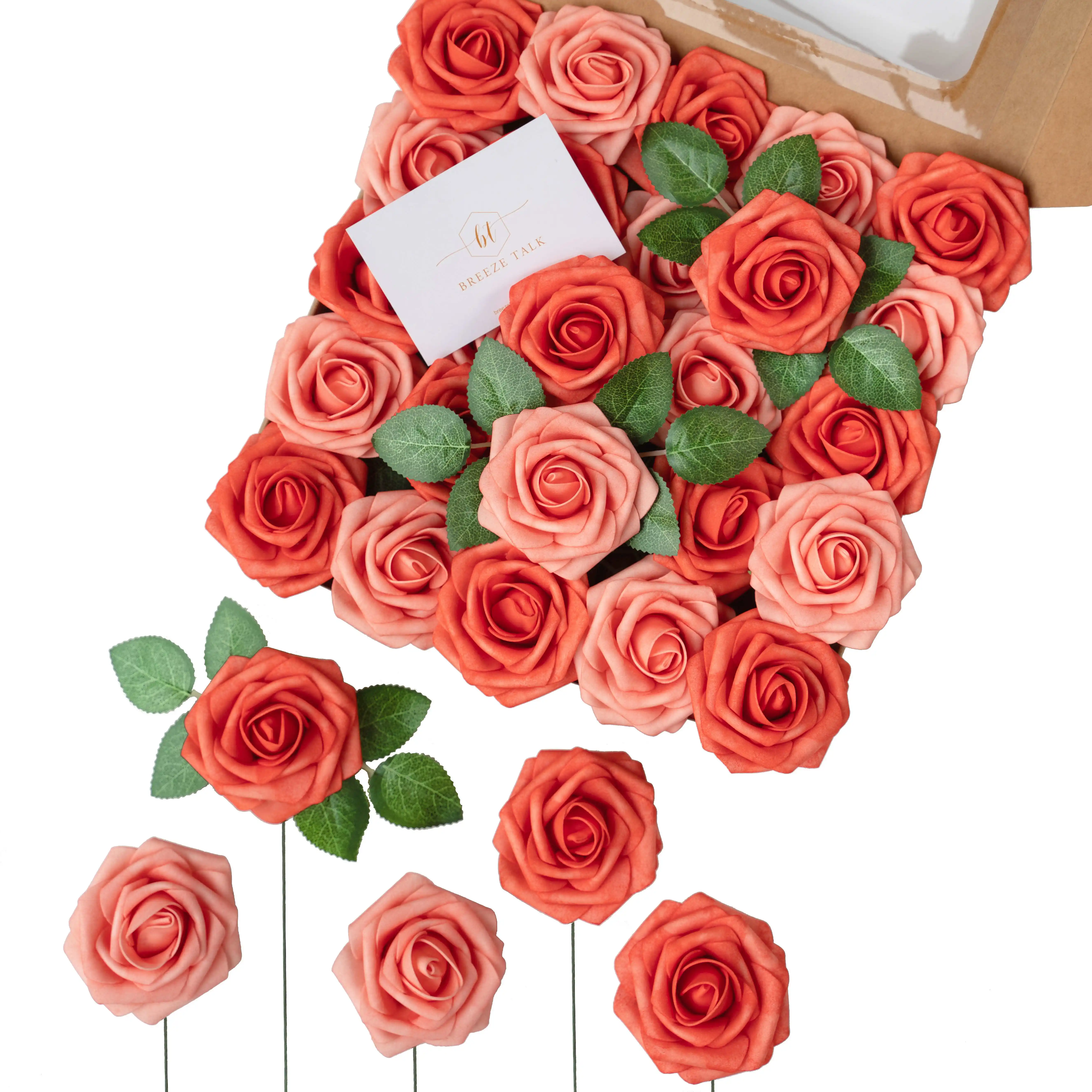 roses artificial flowers Artificial Wedding Flowers Mixed Living Coral Shades Real Looking Roses Stem for DIY Wedding Bouquets