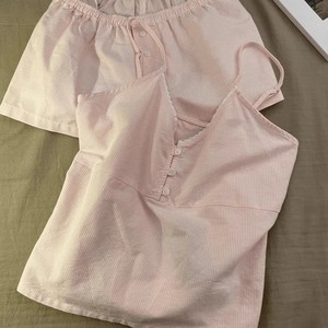 Pigiama Estivo da Donna in Stile Francese Dolce e Femminile, Vestibilità Aderente, a Righe con Scollo a V, Canotta e Pantaloncini Traspiranti, Abbigliamento da Casa Casual, Tinta Unita Plus - Product Image 4