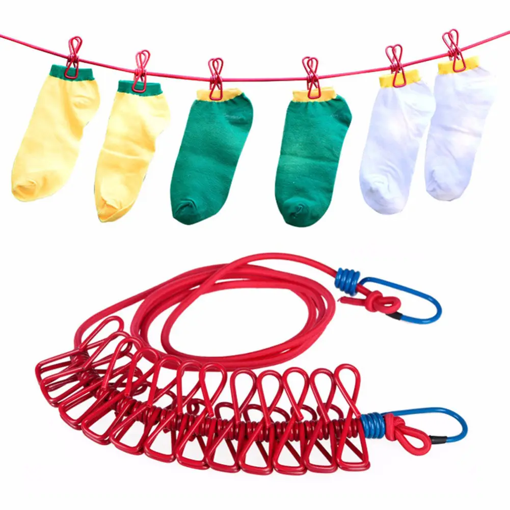 Wäsche trockner Seil Einziehbare tragbare Wäscheleine Aufbewahrung leine mit 12 Clips für Wäsche trocknungs linie Camping