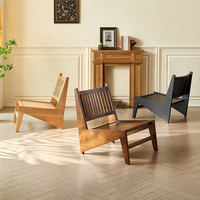 Fauteuil lounge bas moderne scandinave confortable en bois massif à grain naturel pour salon, coin lecture, Canada