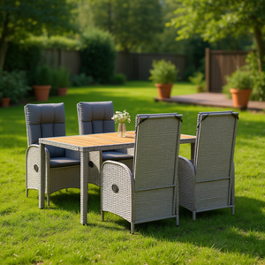 Ensemble de salle à manger de jardin en rotin gris avec accoudoirs réglables, 4 places, mobilier d'extérieur au design contemporain - Product Image 2