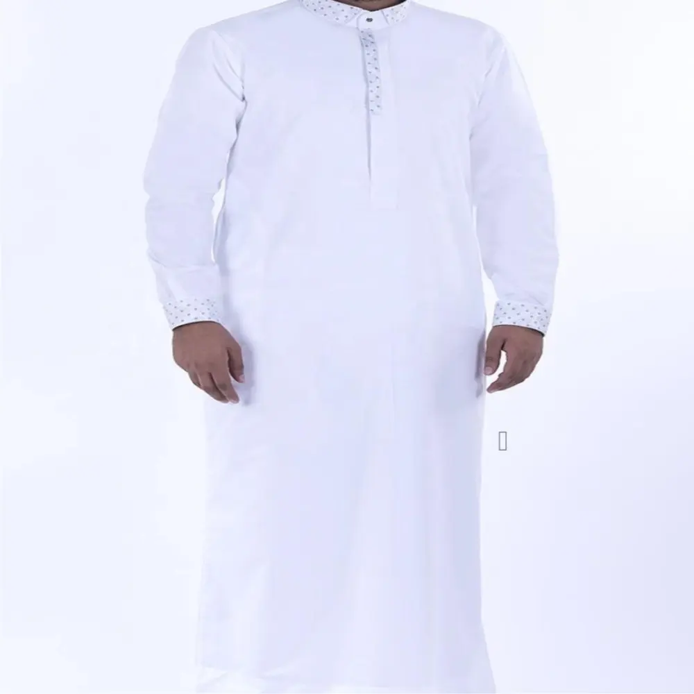 Mode Stoff kleben Stil Thobe Jubba Männer Abaya weiße Farbe Muslim tragen