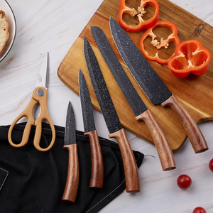 Ensemble de 7 couteaux de cuisine en acier inoxydable avec bloc de rangement, motif grain de bois, comprenant un couteau de chef et des ciseaux - Product Image 5