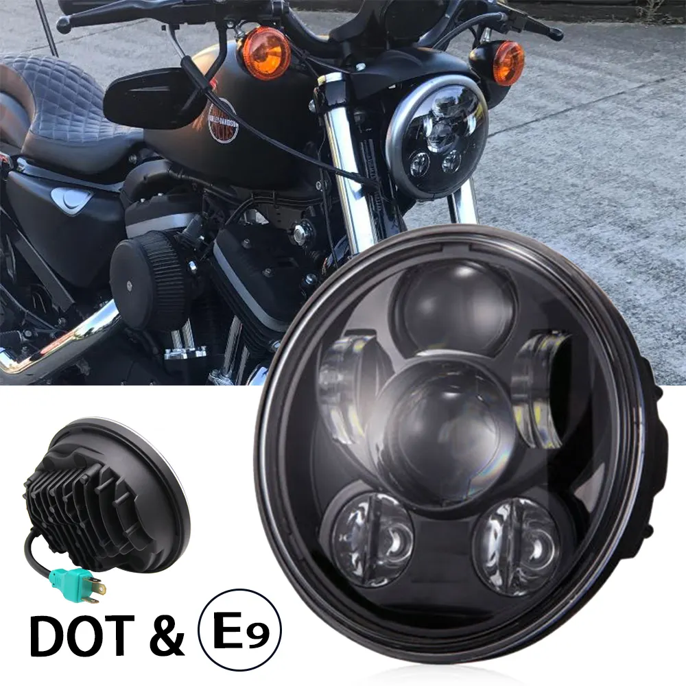 Phare LED de moto Dot e-mark E9, feu de stationnement à faisceau haut et bas, rond, 5.75 pouces, 2 pièces