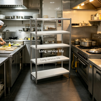 Étagère à casseroles multifonctionnelle en acier inoxydable, design à cinq niveaux pour l'organisation de la cuisine, étagères résistantes à la corrosion, 300 kg/m