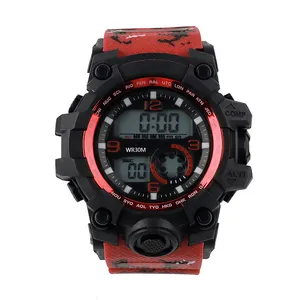 High Quality Round Digital Watch For Men Outdoor Waterproof Sport Type With Chronograph Led Display Buckle Clasp Made Plastic