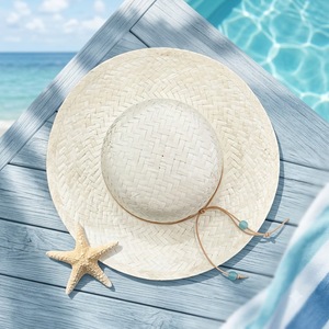 Chapeau de soleil Panama 100% naturel en paille de pampas, large bord, pour femme, idéal plage et villégiature estivale - Product Image 1