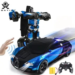 Grosir mobil Robot untuk ulang tahun anak-anak pengendali jarak jauh berubah mainan balap mobil Robot deformasi dengan musik ringan